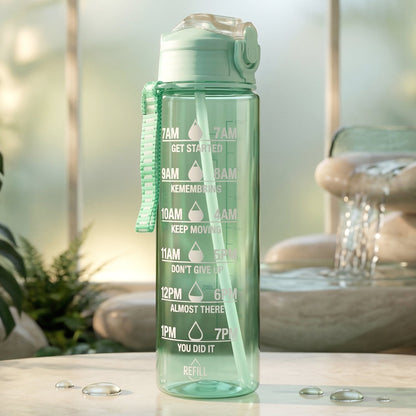 Motivational Water Bottle with Time Marker and Flip Top Lid (900 ML)
