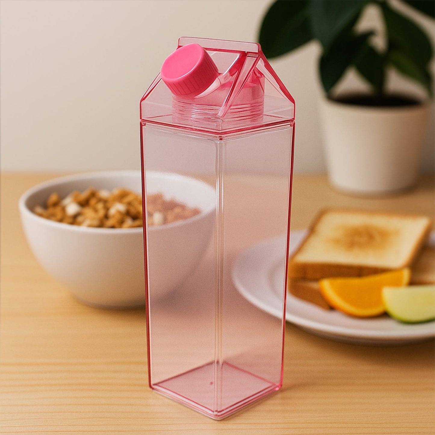 Plastic Milk Carton Colorful Clear Water Bottle, 17 Oz Portable Milk Box
