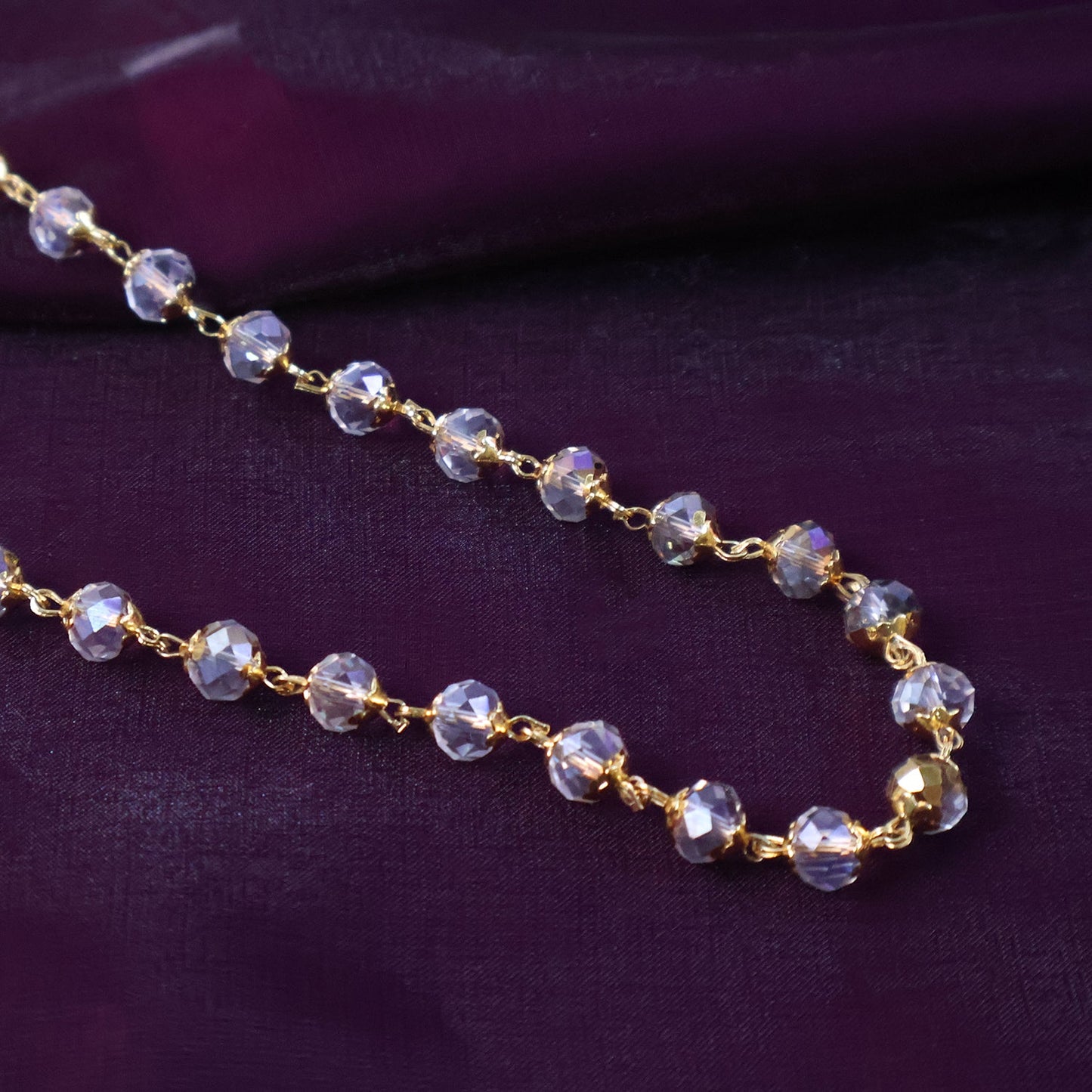 Elegant Gold-Tone Faceted Crystal Beaded Necklace (1 Pc)