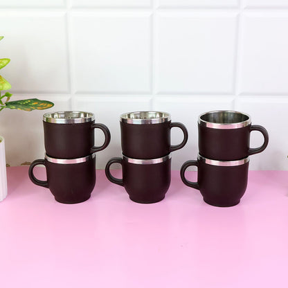 Apex Premium Double Wall Stainless Steel Cappuccino Mug Gift Set (6 Pc / 100 ML)