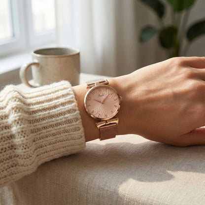 Elegant Rose Gold Finish Analog Wrist Watch (1 Pc)